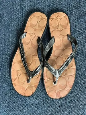 COACH Laurel Metallic/Silver Leather Beaded Thong/Flip Flop Sandals Size 8.5 • $14