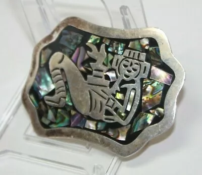 Vintage Taxco Sterling Silver Mosaic Abalone Belt Buckle TC-49  [052GRA] • $71.99