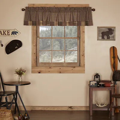 Rustic 16 X72  Valance Brown Rod Pocket Plaid Kitchen Window Curtains VHC Brands • $19.95