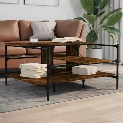 Industrial Rustic Smoked Oak Wooden Coffee Table With Open Storage Shelves Wood • $254.99