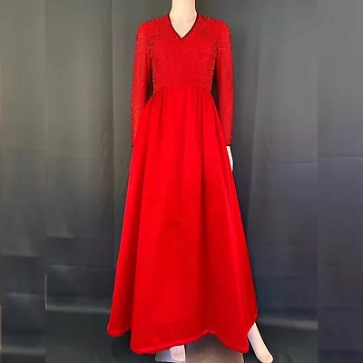 Vintage 60s Victoria Royal Ltd Beaded Red Satin Gown • $300