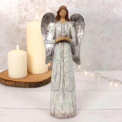 £17.95 • Buy  ANGEL OF PEACE BEAUTIFUL SILVER WINGED ANGEL WITH HEART FIGURINE ORNAMENT 29cm 