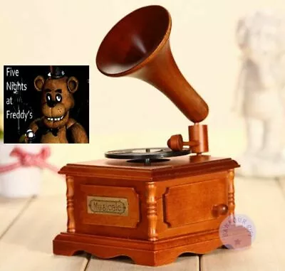 WOOD PHONOGRAPH WIND UP MUSIC BOX ♫ Five Nights At Freddy's Theme ♫ • $67.45