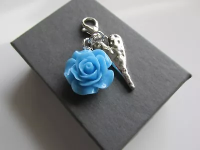 Handmade Gift For Bride Something Blue Wedding Silver Heart & Blue Vintage Rose • £5.50