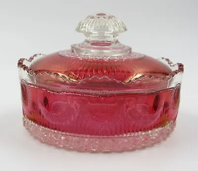 EAPG US Glass MANHATTAN Cranberry Rose VANITY POWDER JAR Dresser Box • $69.95