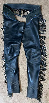 Marty's Tack Black Smooth Leather Fringe Motorcycle Chaps • $48