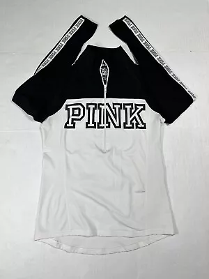 Victoria's Secret Pink Ultimate Half Zip Pullover Sweatshirt Size S Black White • $14.99