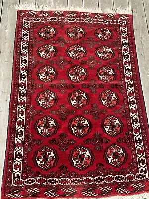 Vintage Afghan Bokhara Turkmen Hand Woven Wool Rug 40  X 58  • $275