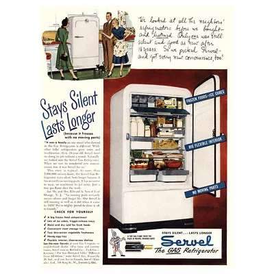 1948 Servel Gas Refrigerator: Stays Silent Lasts Longer Vintage Print Ad • $7.75