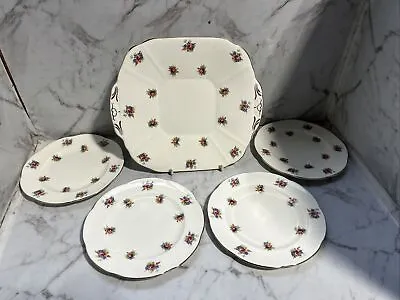 BEAUTIFUL MAYFAIR Rose Floral CHINA CAKE PLATE With 4 Tea Plates • £12.95