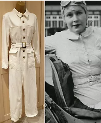 £43 • Buy FABULOUS Vintage Style Racing Car Driver Off-White Overalls Goodwood Size 8 10