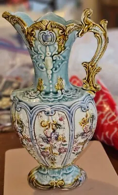 Vtg Majolica Pottery Victorian Style Water Pitcher Vase #765 • $35