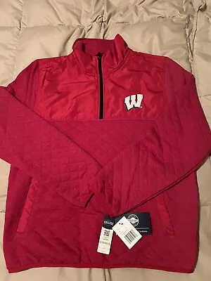 NWT Mens Size Large G111 Sports Wisconsin Badgers Red 1/4 Zip Fleece Pullover • $29.90