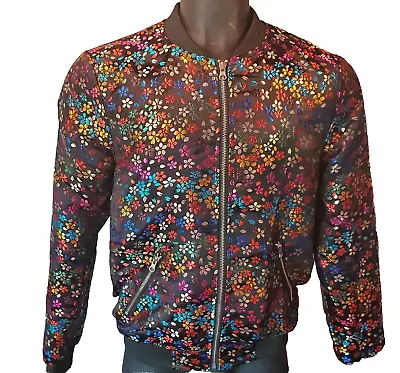 Jogal Style Vintage Unisex Jacket Black With Colorful Metallic Flowers Small • $18