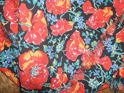 A Varuna Liberty Print Poppy Self Fringed Shawl Scarf No Label No Moth 53  Sq • £25