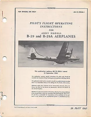 B-29 Pilot's Flight Operating Instructions World War II Book Flight Manual (CD) • $24.95