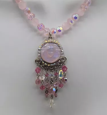Kirks Folly Pink Crystals Beads Angel Face Cameo Necklace Vintage Signed • $88.35