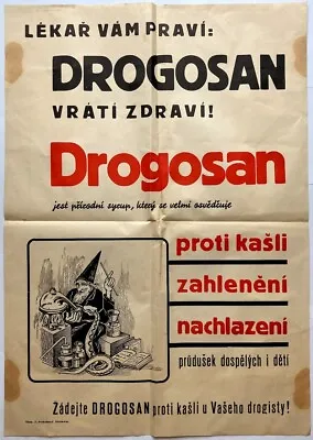 Original Vintage Poster CZECHOSLOVAKIA - DROGOSAN - MEDICINE - COUGH - 1930s • $149