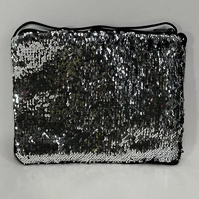 Reverse Sequin Crossbody ￼Handbag S Silver Black Shiny Purse Party  Bag • $15.71