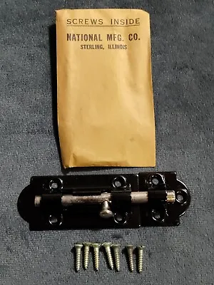 Vintage National Mfg. Co. Black Barrel Bolt Slide Latch Security Lock NOS • $14.99