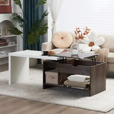 59  L Large Wood Coffee Table With Storage Modern Extendable Transformer Table • $169.72