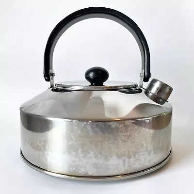 MCM Mid Century Modern COPCO Stainless Steel Black Handle Flat Stove Top Kettle • $32