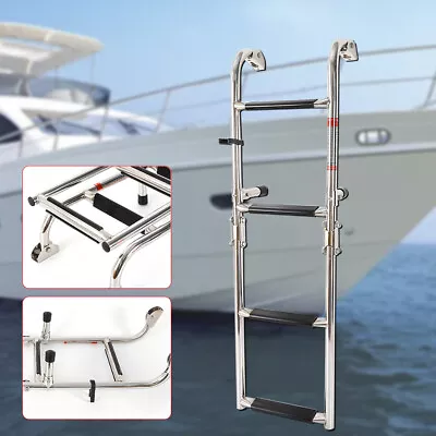 Boat Ladder 4-Steps Extension Folding Pontoon Ladder Stainless Steel • $53.20