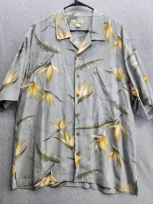 Tommy Bahama 100% Silk Floral Pattern Camp Shirt XL Green Yellow Gray  Hawaiian  • $12.87