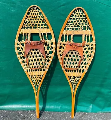 GREAT Vintage SNOWSHOES 42  X 14  + LEATHER Bindings SNOW SHOES • $64.49