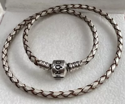 Genuine Pandora Double Champaign Leather  Bracelet 34CM 925 ALE Crown Above O • £19.99