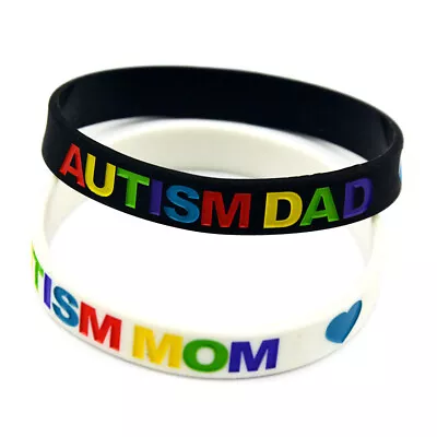 4 Pack Autism Dad And Mom Wristbands Medical ID Silicone Bracelets Puzzle Adult • $9.99