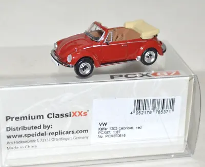 $24 • Buy 1:87 HO Scale PCX87 0516 VW Volkswagen Kafer 1303 Cabriolet Convertible RED