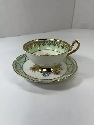 Vintage Regency Bone China Tea Cup Saucer England Gold & Mint Green • $15.14