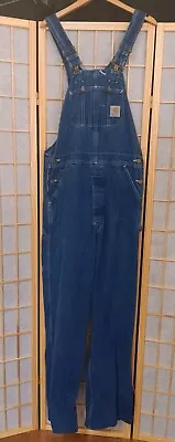 Carthartt Men's Blue Denim Bib Overalls Size 36 - 38  Waist X 33  Inseam • $22.50