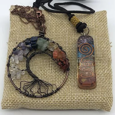 Vintage Wire Wrap Tree Of Life Chakra Pendant Necklace & Copper Spiral Pendant • $11.19