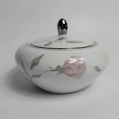 Mikasa Primrose 8194 Sugar Bowl With Lid White Pink Rose Gray Leaves • $14.99