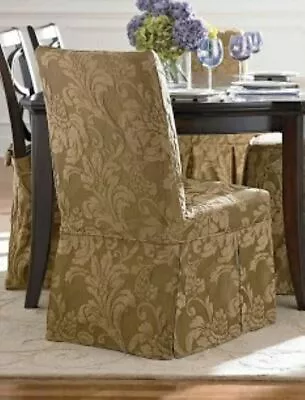 Sure Fit Matelasse Damask Long Dining Chair Slipcover Toffee Tan Washable • $39.95