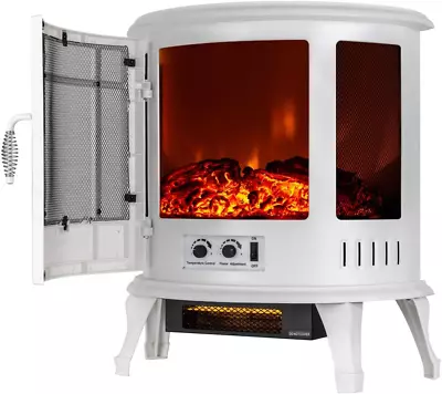Regal Freestanding Electric Fireplace Stove - 3-D Log And Fire Effect (White) • $181.99
