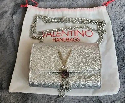 VALENTINO 'Divina' Silver Chain Tassels Small Bag Shoulder Bag New With Dust Bag • £34.99