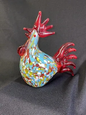 Red Blue White Yellow Rooster Art Glass Hand Blown Glass-Murano Glass Style 8 In • $32