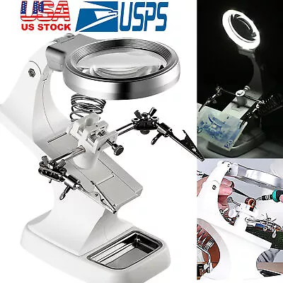3x Magnifying Glass Led Light Magnifier Desk Lamp Helping Hand Soldering Stand • $24.03