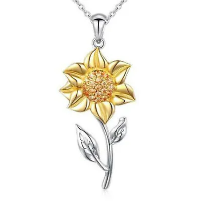 Mothers Day Gift Silver Sunflower Pendant With Box Chain 18  • $16.97