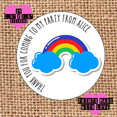 Party Bag Stickers Personalised X24 80s Rainbow Pop Thank You Sweet Cone Labels • £2