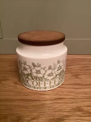 Vintage Hornsea Fleur Coffee Jar Caddy Canister Teak Wooden Wood Lid 4” High • £6