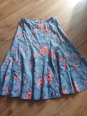 Marks And Spencer  Cotton Mix  Denim  Floral Skirt         Size  16 • £6.99
