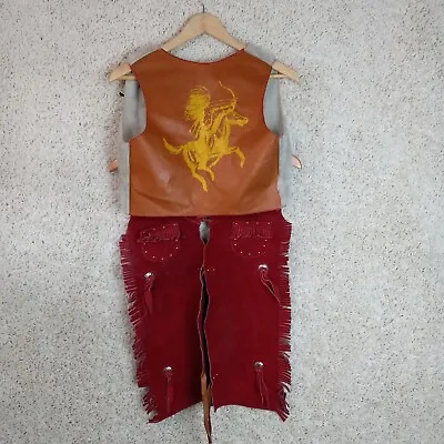 $50 • Buy 60's Kids Cowboy Costume Sears Red Leather Chaps And Painted Vest Conchos L 5/6x