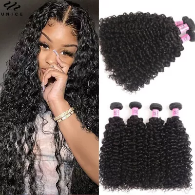 UNice Mongolian Curly Virgin Hair Weave 3 Bundles Human Hair Extensions Kinky 9A • $66.33