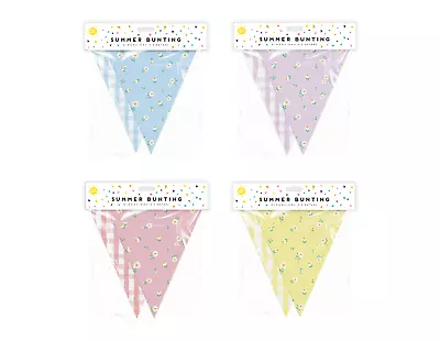 Summer Garden Bunting Floral Daisies Gingham Patterned 12 Flags Party BBQ - 4.5M • £3.90