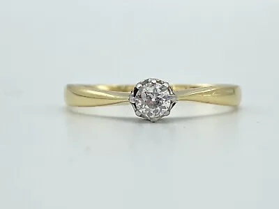 Vintage 18ct Gold Diamond Solitaire Engagement Ring Size P • £169