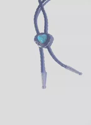 Heart Shape Bolo Tie W/Turquoise Stone 36  4mm Black Braided Cord Silver Tips • $14.50